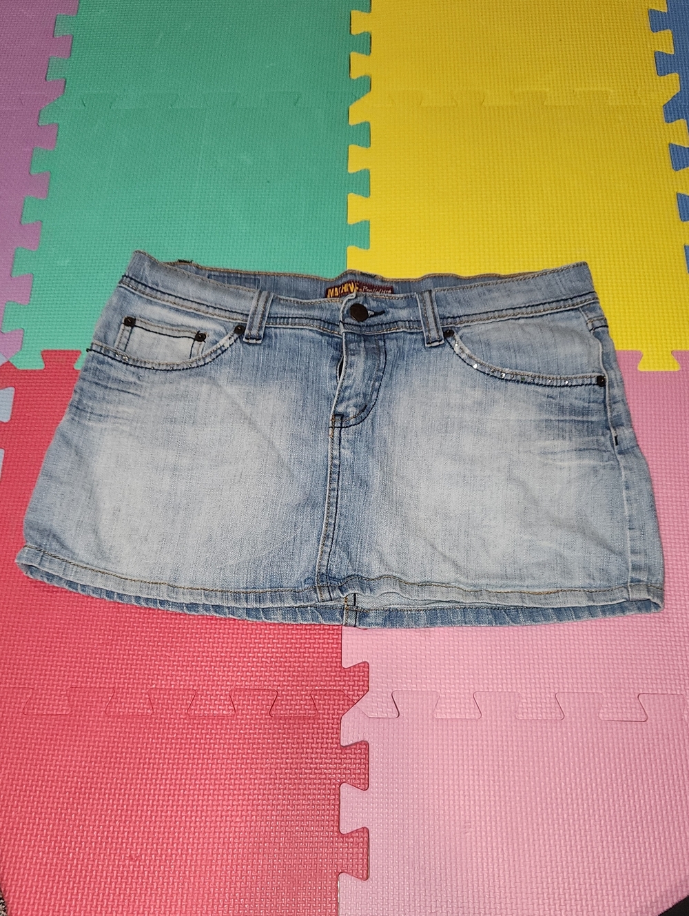 Machine Jeans Light Wash Denim Mini Skirt - Women Size L